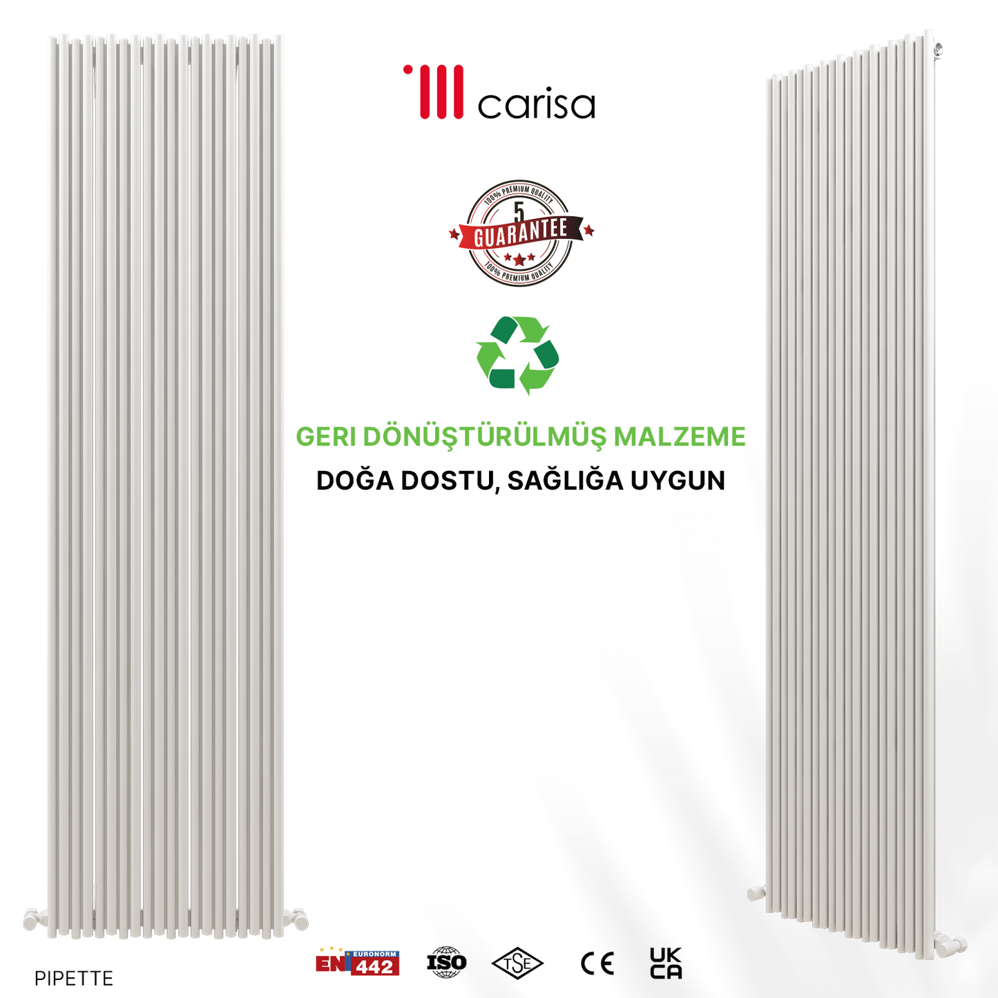 Carisa Pipette Dikey Alüminyum Radyatör Modern Tasarım Beyaz