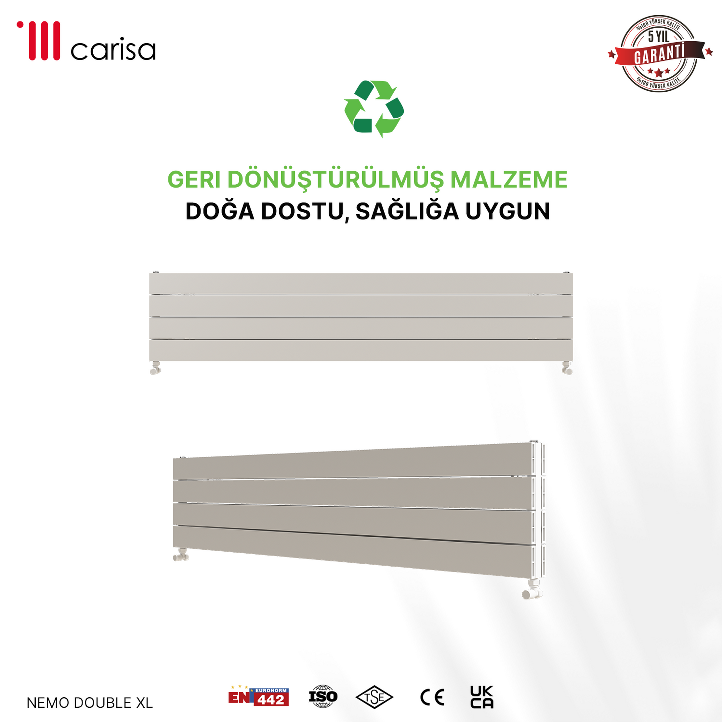 Carisa Nemo Double Xl Yatay Alüminyum Radyatör Modern Tasarım Beyaz