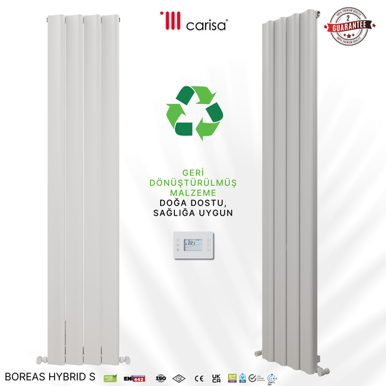 Carisa Boreas Hybrid S Dikey Elektrikli Radyatör Modern Tasarım Beyaz
