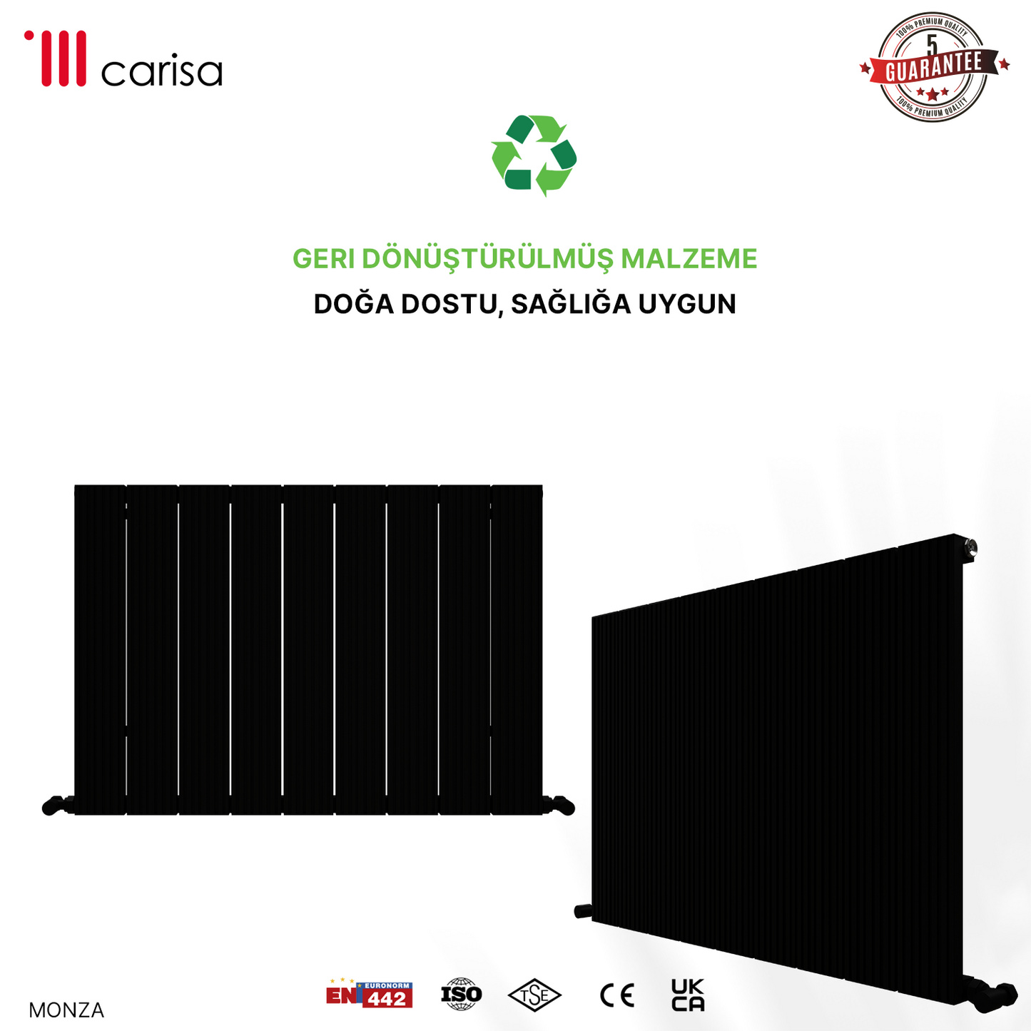 Carisa Monza Yatay Alüminyum Radyatör Modern Tasarım Siyah