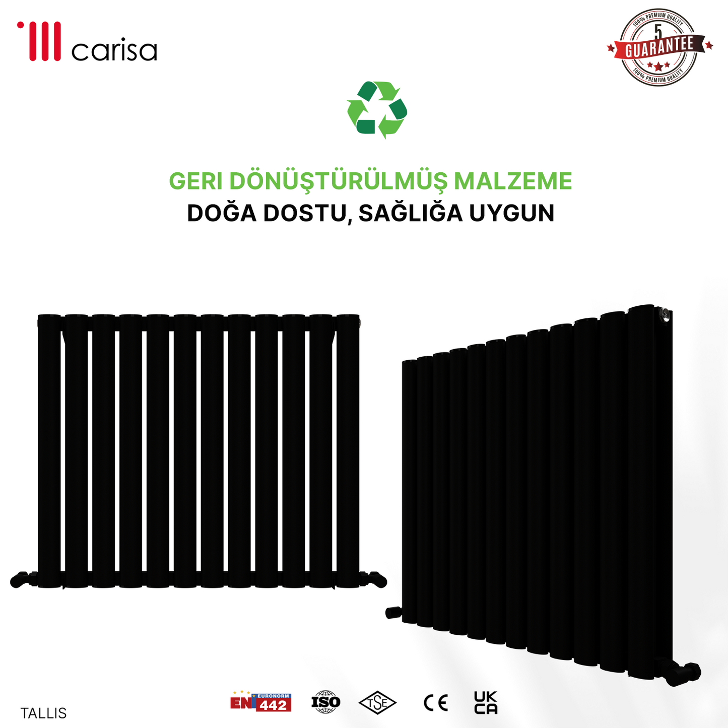 Carisa Tallis Double Alüminyum Radyatör Siyah Standart Bağlantı