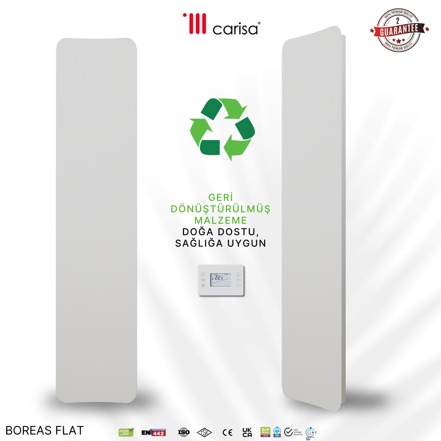 Carisa Boreas Flat Dikey Elektrikli Radyatör Modern Tasarım Beyaz