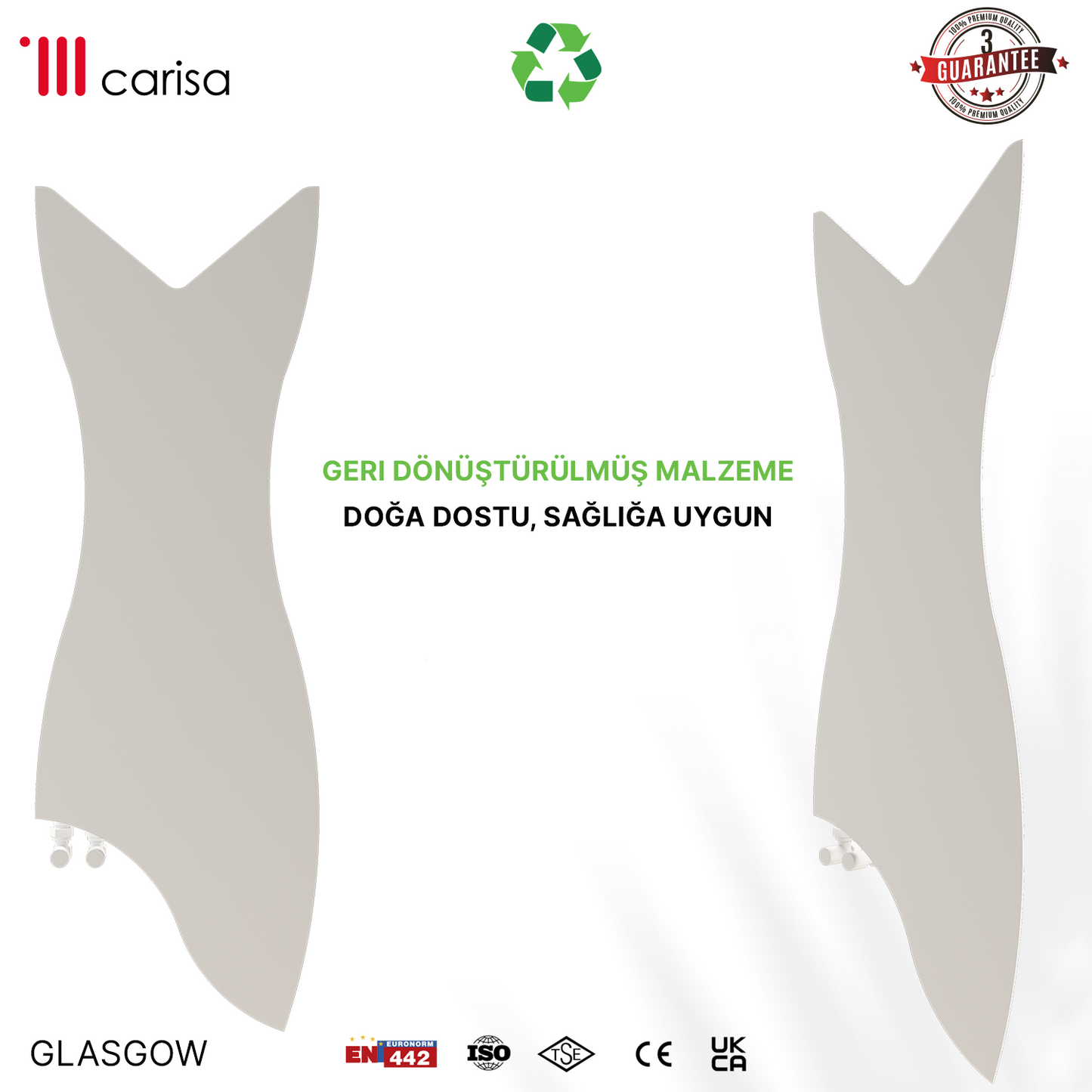 Carisa Glasgow Dikey İnce Tasarım Çelik Radyatör Modern Tasarım Beyaz