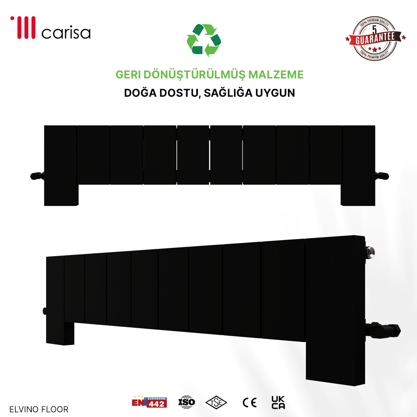 Carisa Elvino Floor Yatay Alüminyum Radyatör Modern Tasarım Siyah