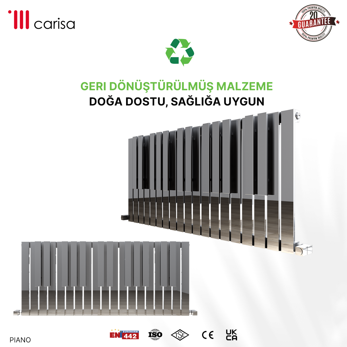 Carisa Piano Yatay Paslanmaz Çelik Radyatör Modern Tasarım Ayna Polisaj