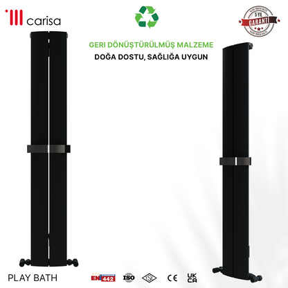 Carisa PLAY BATH RAL 9005 KUMLU SİYAH/STANDART BAĞLANTI(İKİ YAN-ALT-ÜST-ÇAPRAZ)/ALÜMİNYUM HAVLUPAN/BANYO RADYATÖRÜ