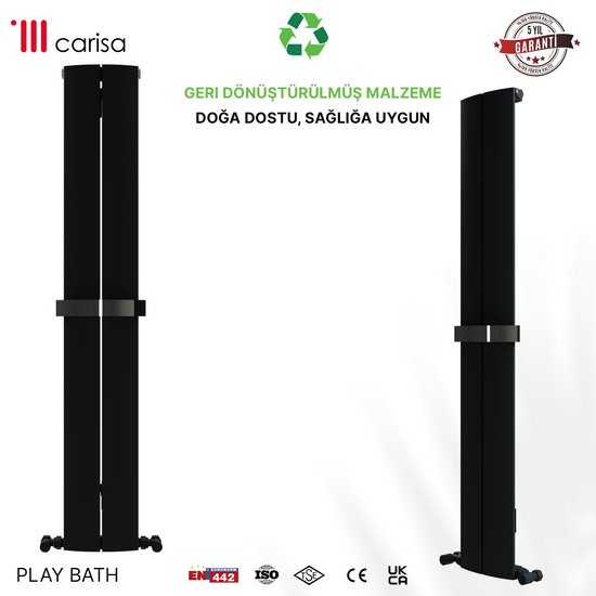 Carisa PLAY BATH RAL 9005 KUMLU SİYAH/STANDART BAĞLANTI(İKİ YAN-ALT-ÜST-ÇAPRAZ)/ALÜMİNYUM HAVLUPAN/BANYO RADYATÖRÜ - Carisa