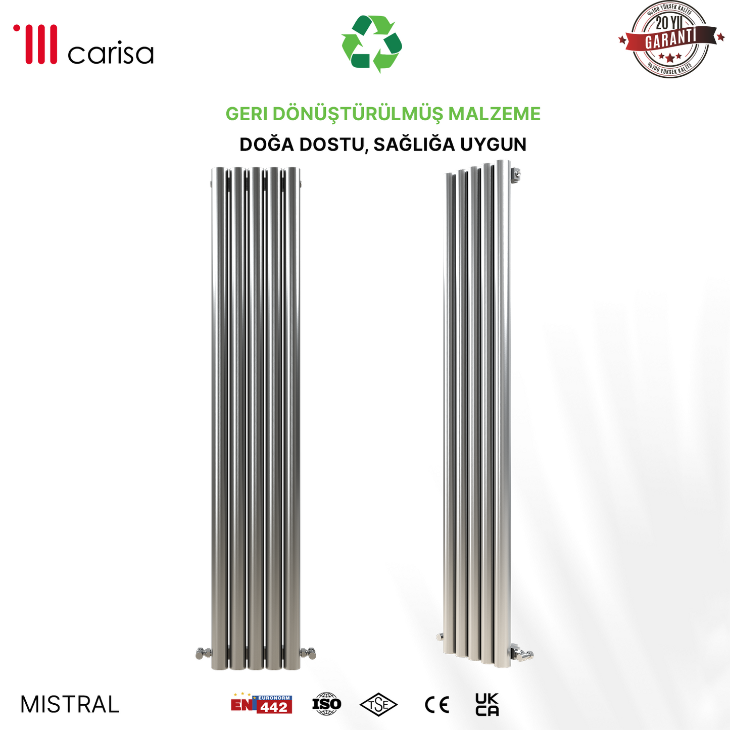 Carisa Mistral Dikey Paslanmaz Çelik Radyatör Modern Tasarım Satine