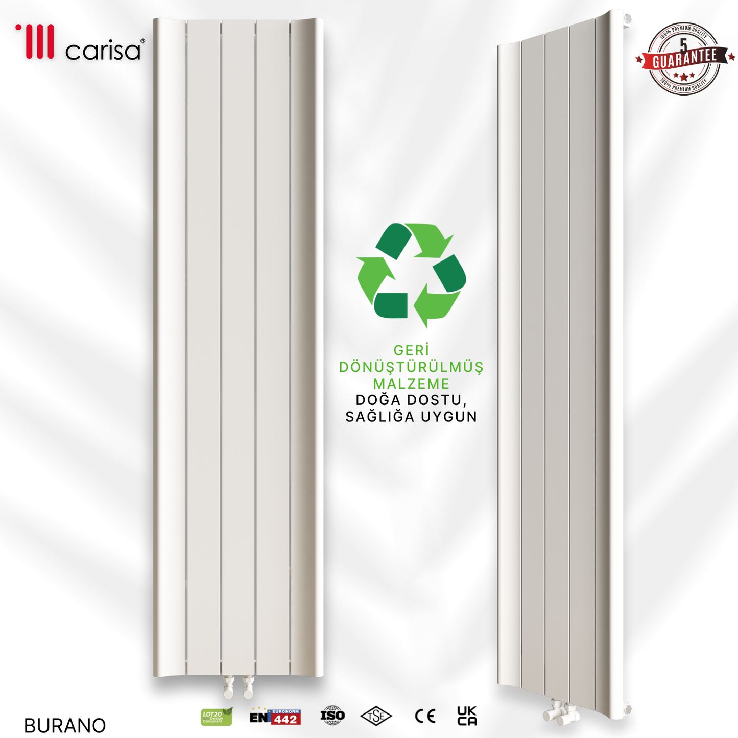 Carisa Burano Dikey Alüminyum Radyatör Modern Tasarım Beyaz
