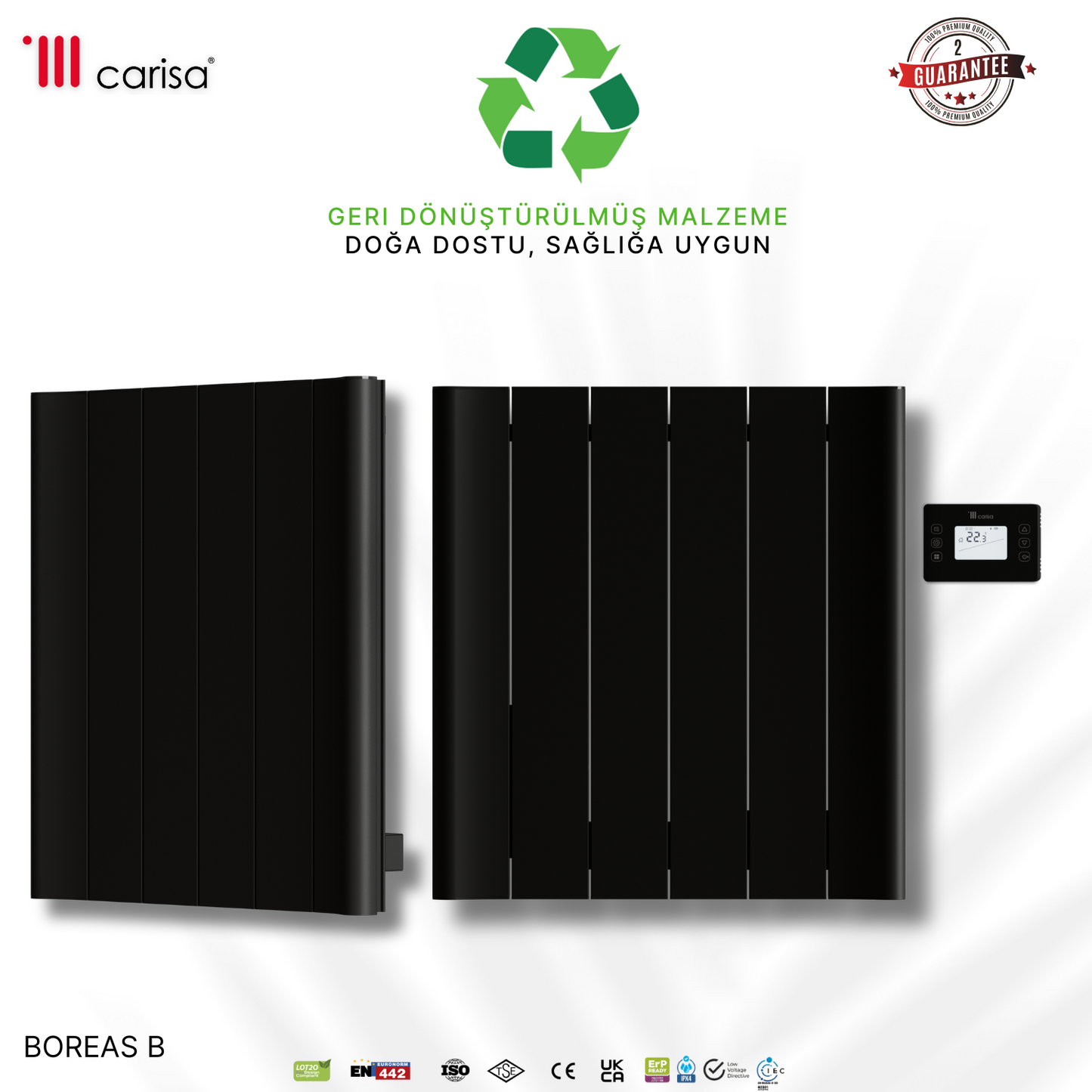Carisa Boreas B Yatay Elektrikli Radyatör Modern Tasarım Siyah