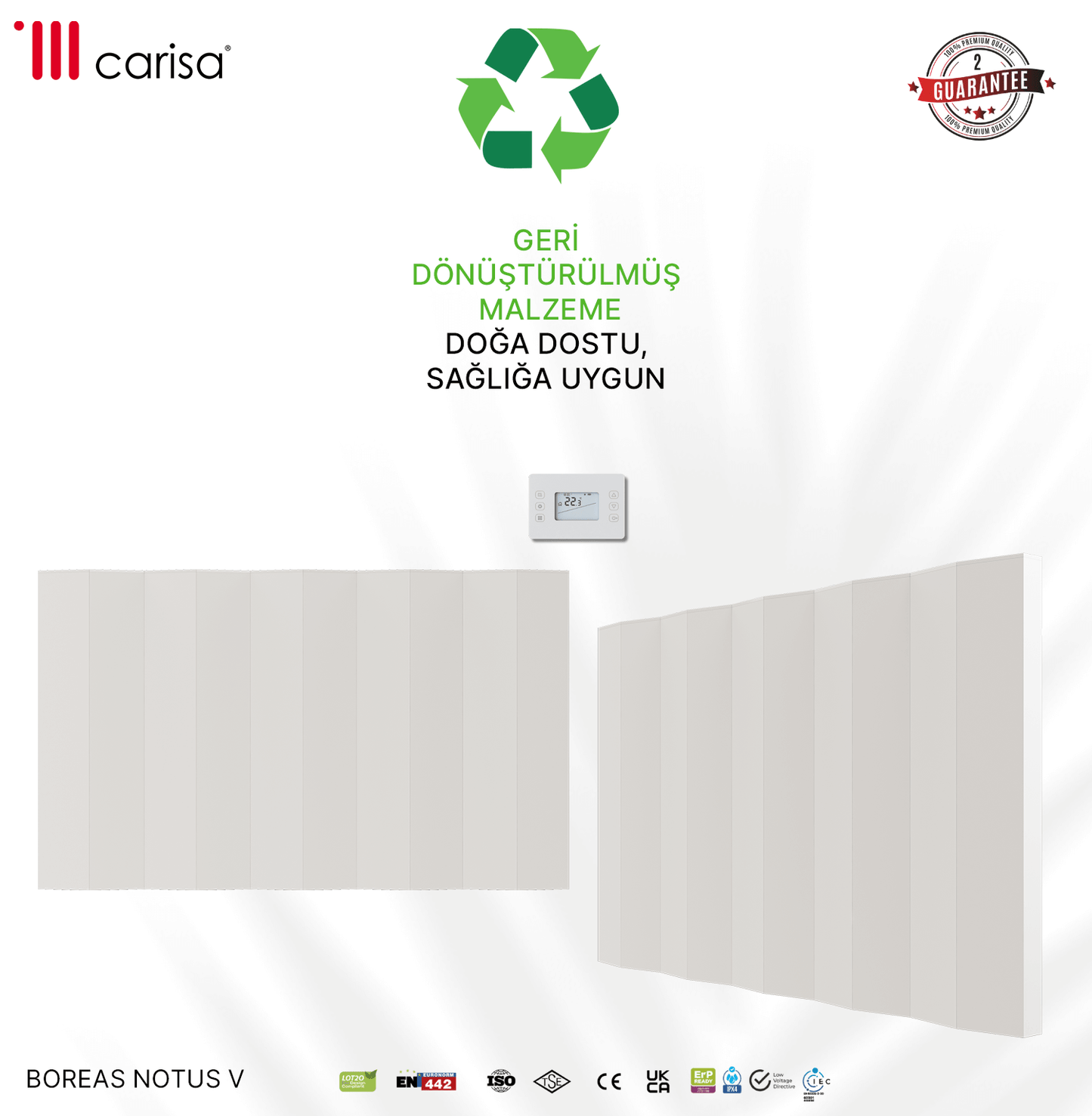 Carisa Notus V Yatay Elektrikli Radyatör Modern Tasarım Beyaz