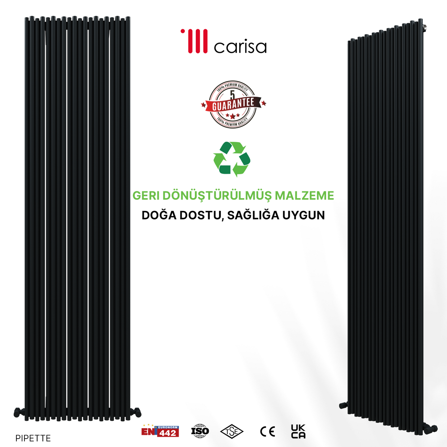 Carisa Pipette Dikey Alüminyum Radyatör Modern Tasarım Siyah