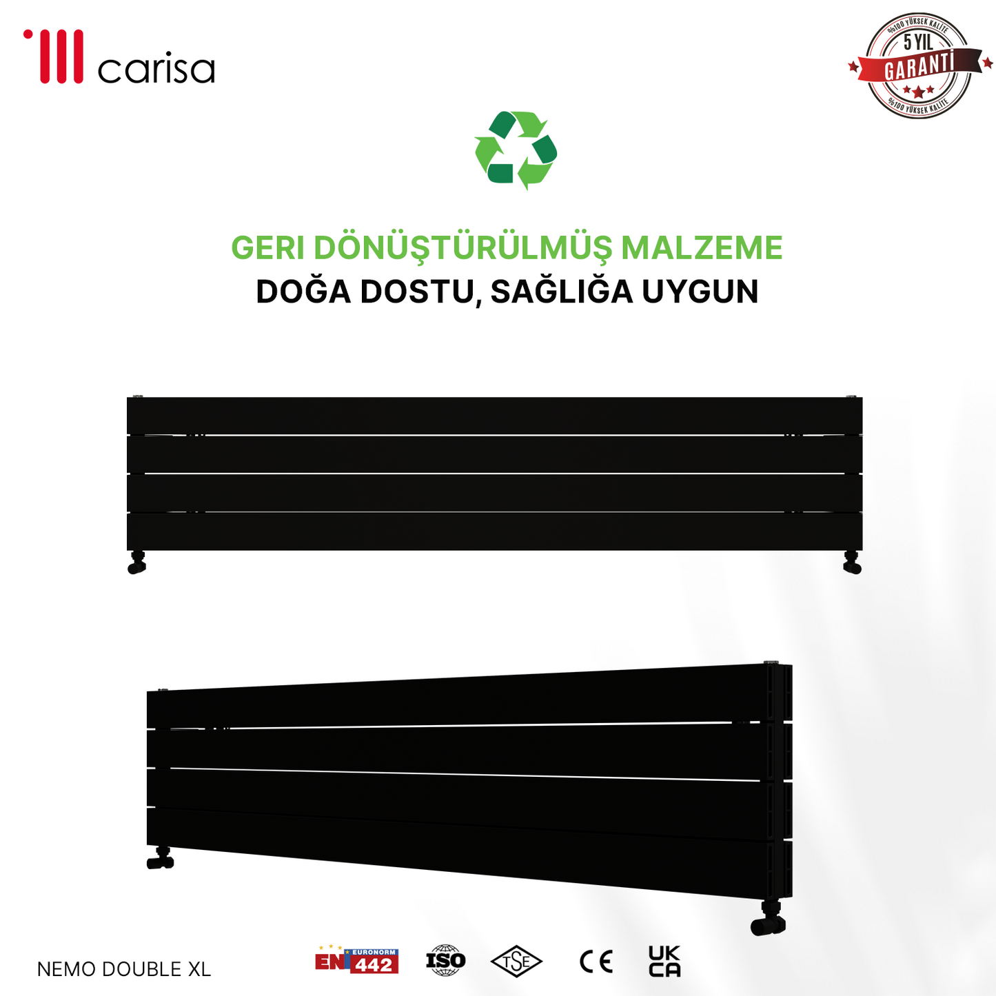 Carisa Nemo Double Xl Yatay Alüminyum Radyatör Modern Tasarım Siyah