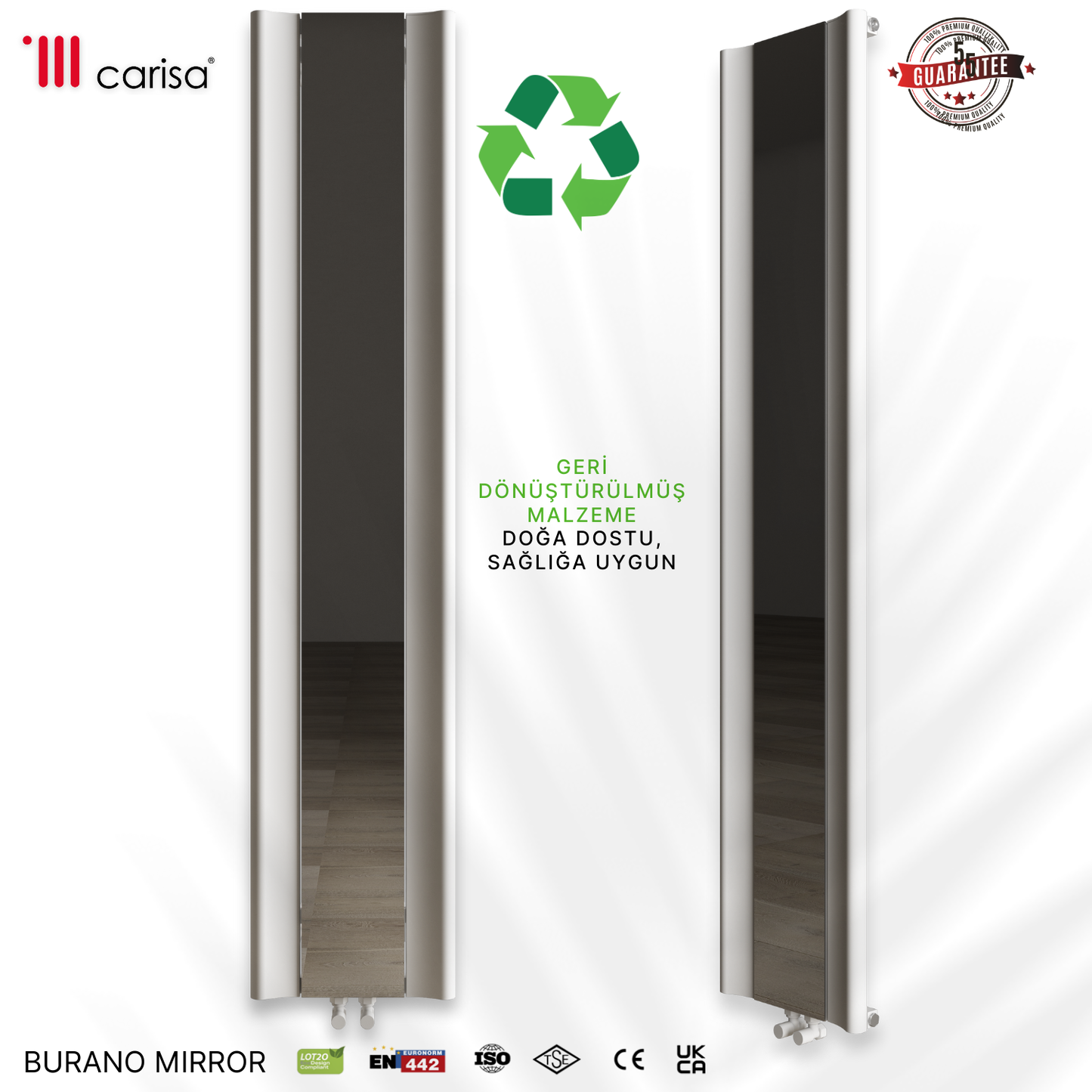 Carisa Burano Mirror Dikey Alüminyum Radyatör Modern Tasarım Beyaz