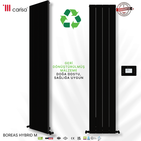 Carisa Boreas Hybrid M Dikey Elektrikli Radyatör Modern Tasarım Siyah