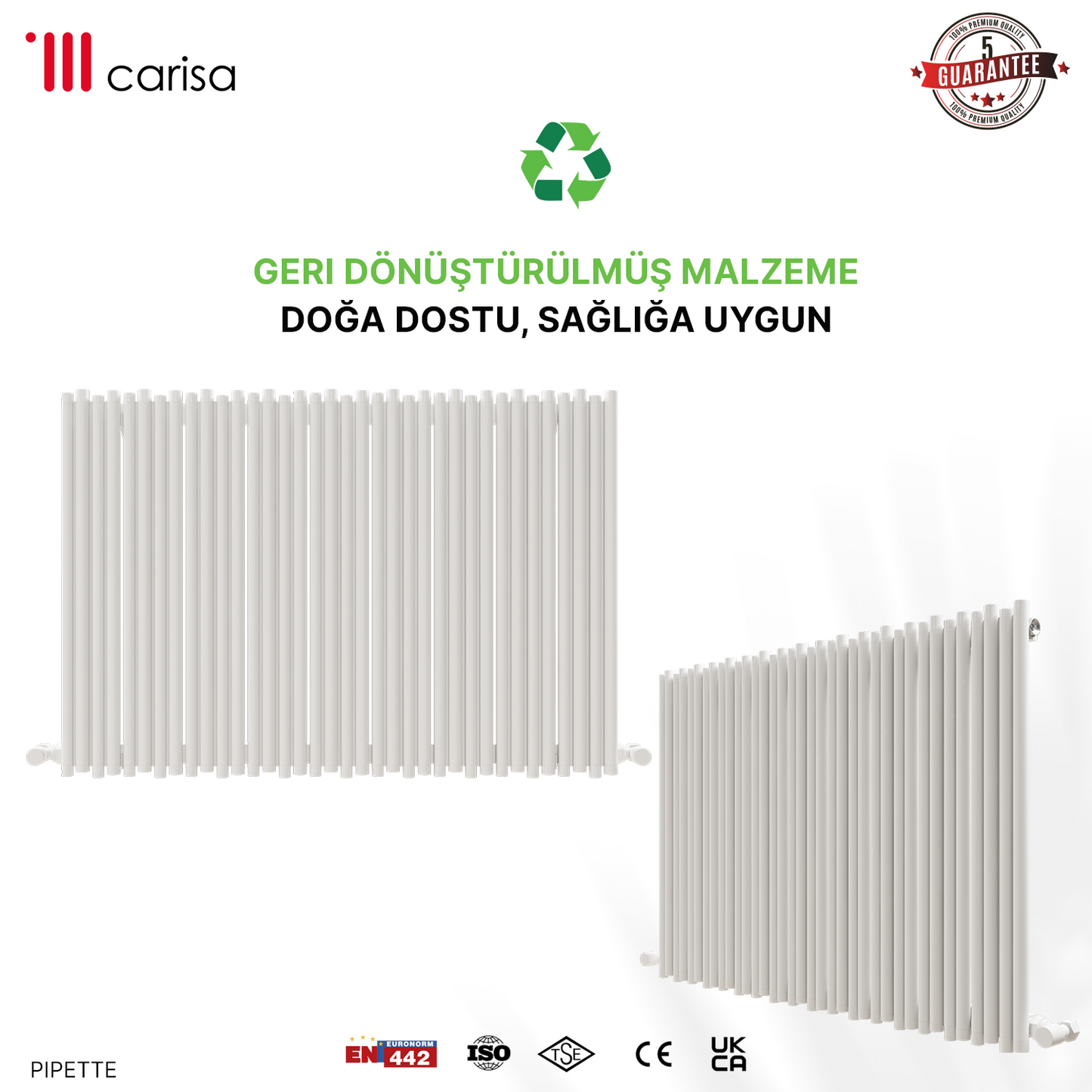 Carisa Pipette Yatay Alüminyum Radyatör Modern Tasarım Beyaz