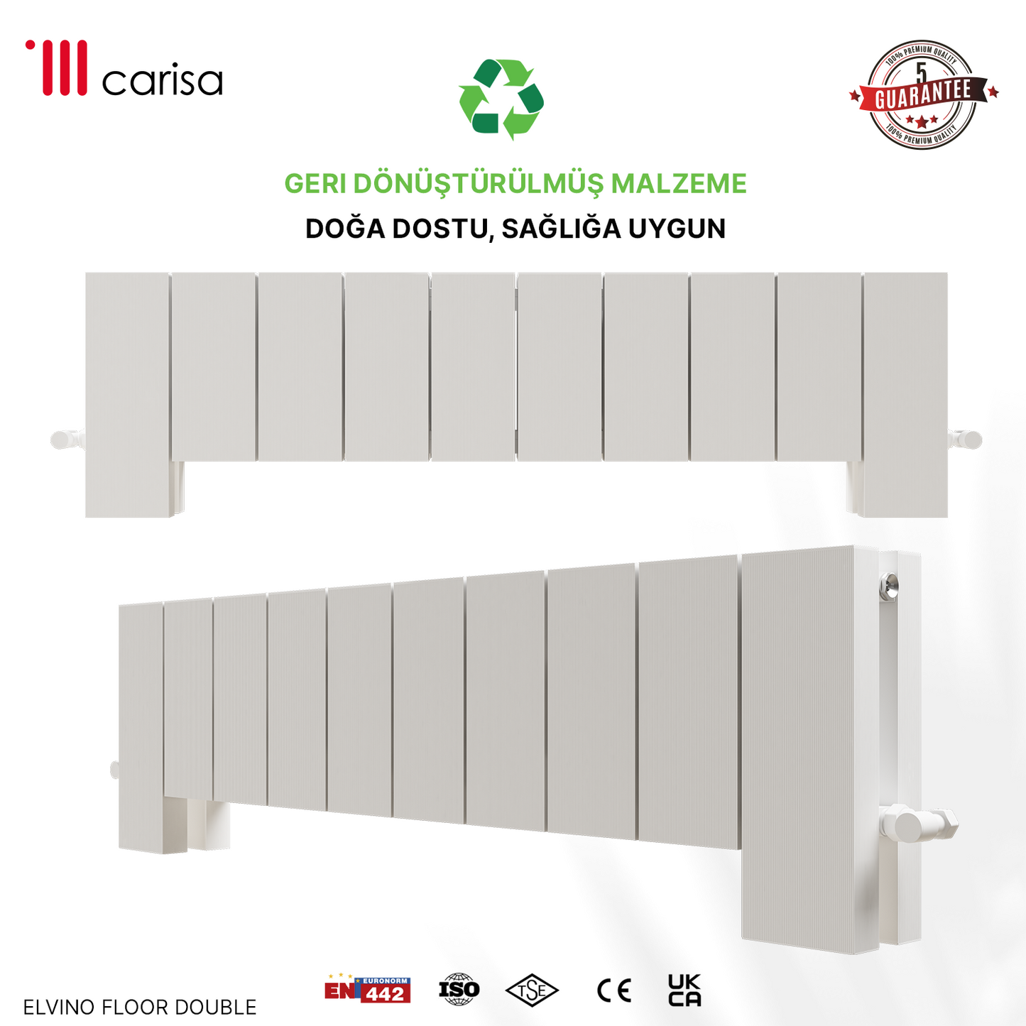 Carisa Elvino Floor Yatay Alüminyum Radyatör Modern Tasarım Beyaz