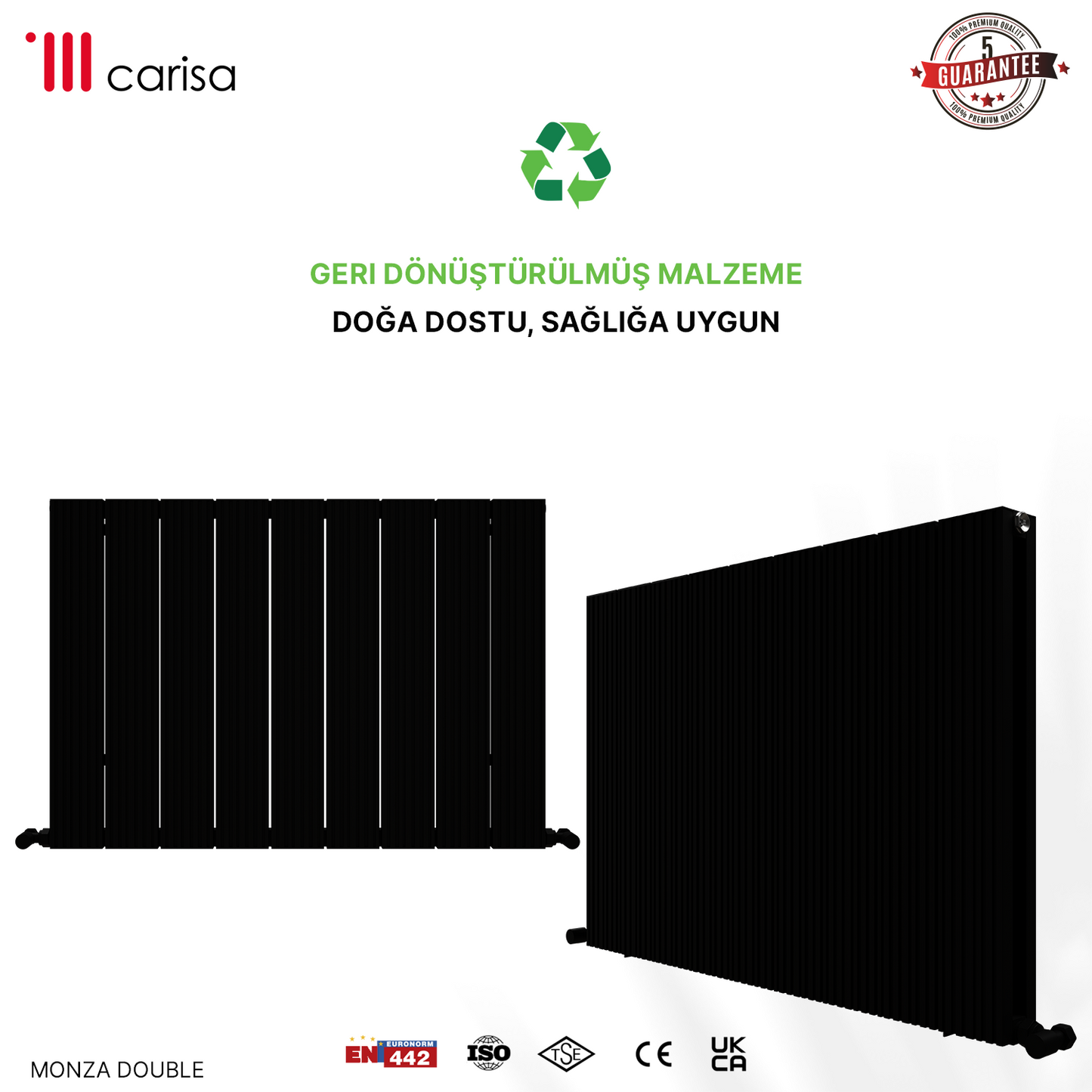 Carisa Monza Double Alüminyum Radyatör Siyah Standart Bağlantı
