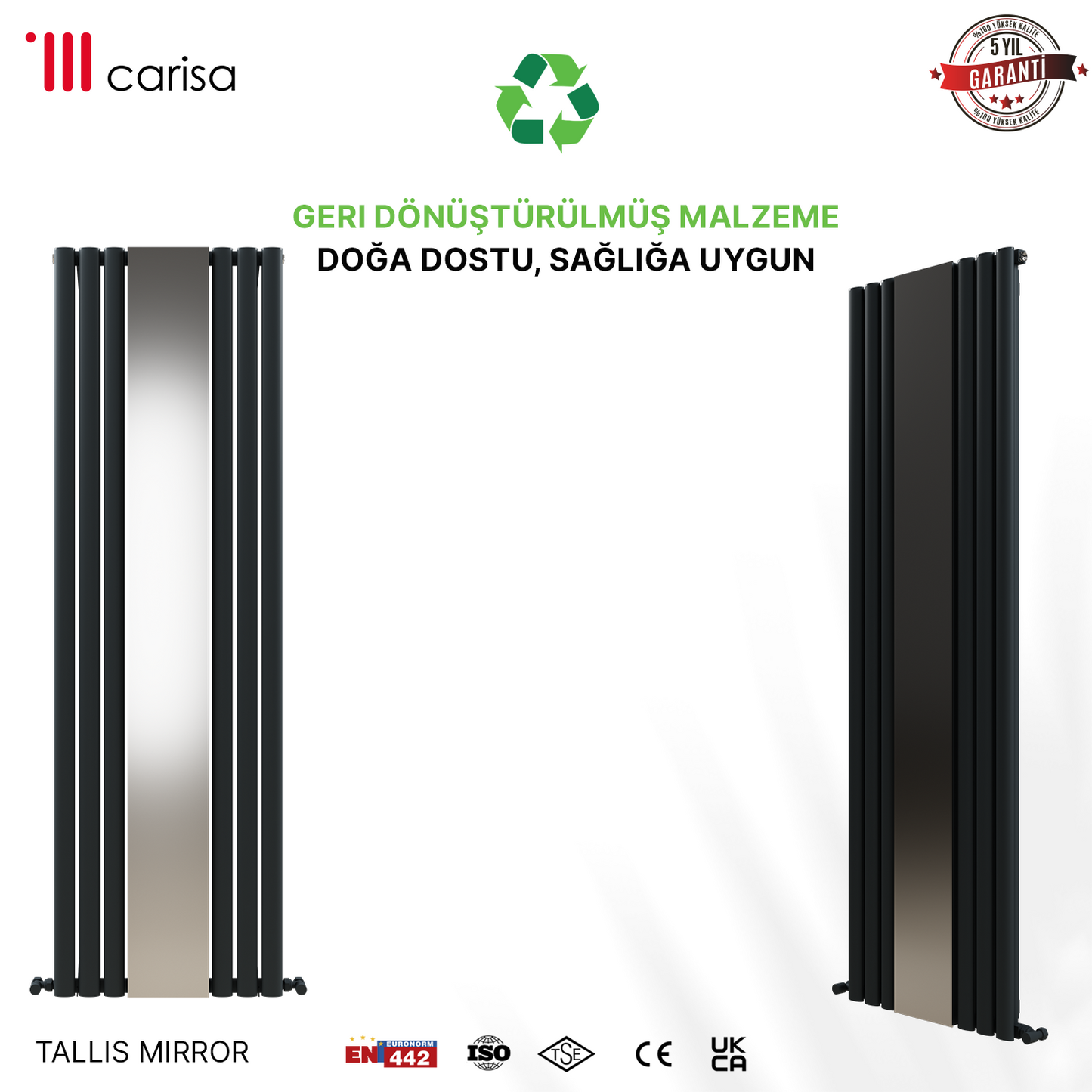 Carisa Tallis Mirror Dikey Alüminyum Radyatör Modern Tasarım Siyah - Carisa