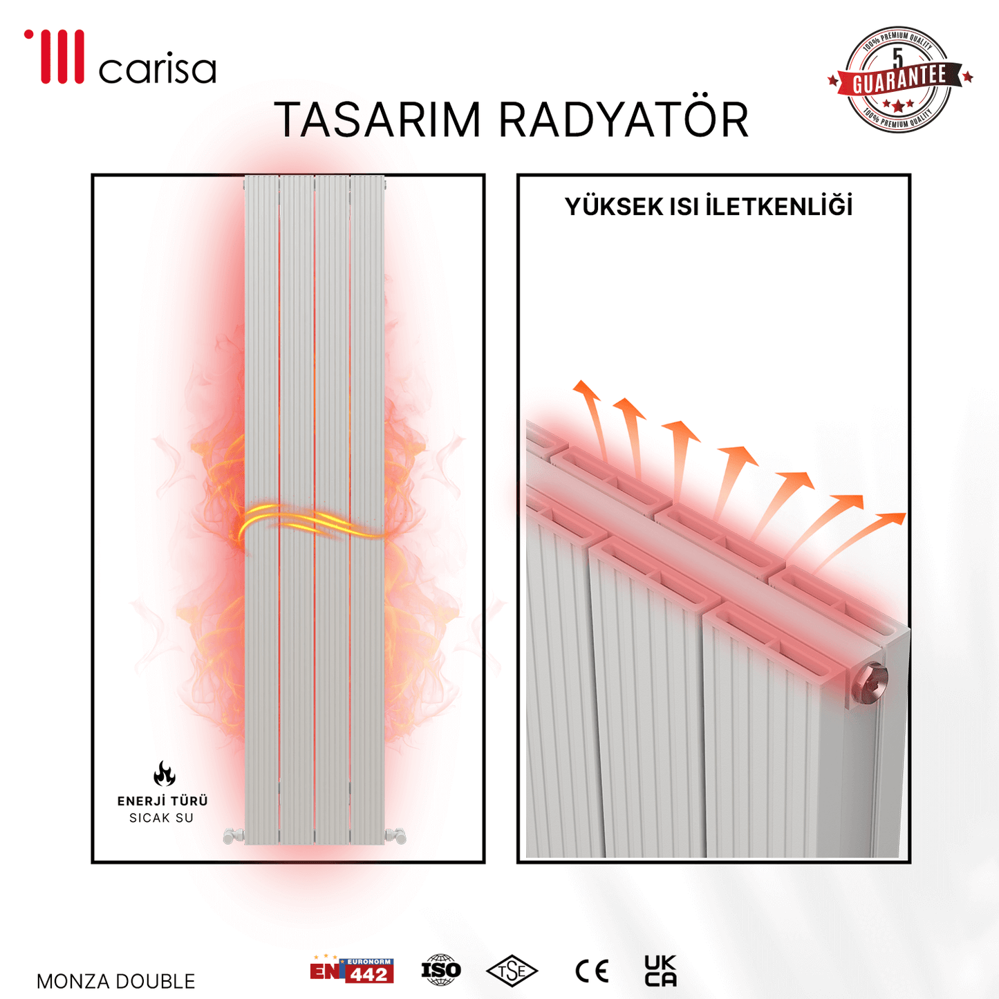 Carisa Monza Dikey Alüminyum Radyatör Modern Tasarım Beyaz