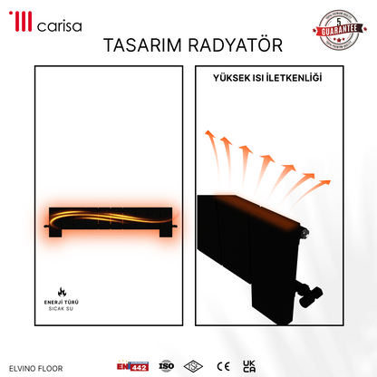 Carisa Elvino Floor Yatay Alüminyum Radyatör Modern Tasarım Siyah