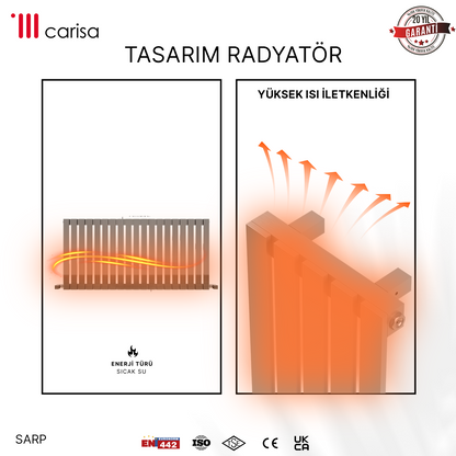 Carisa Sarp Yatay Paslanmaz Çelik Radyatör Modern Tasarım Ayna Polisaj