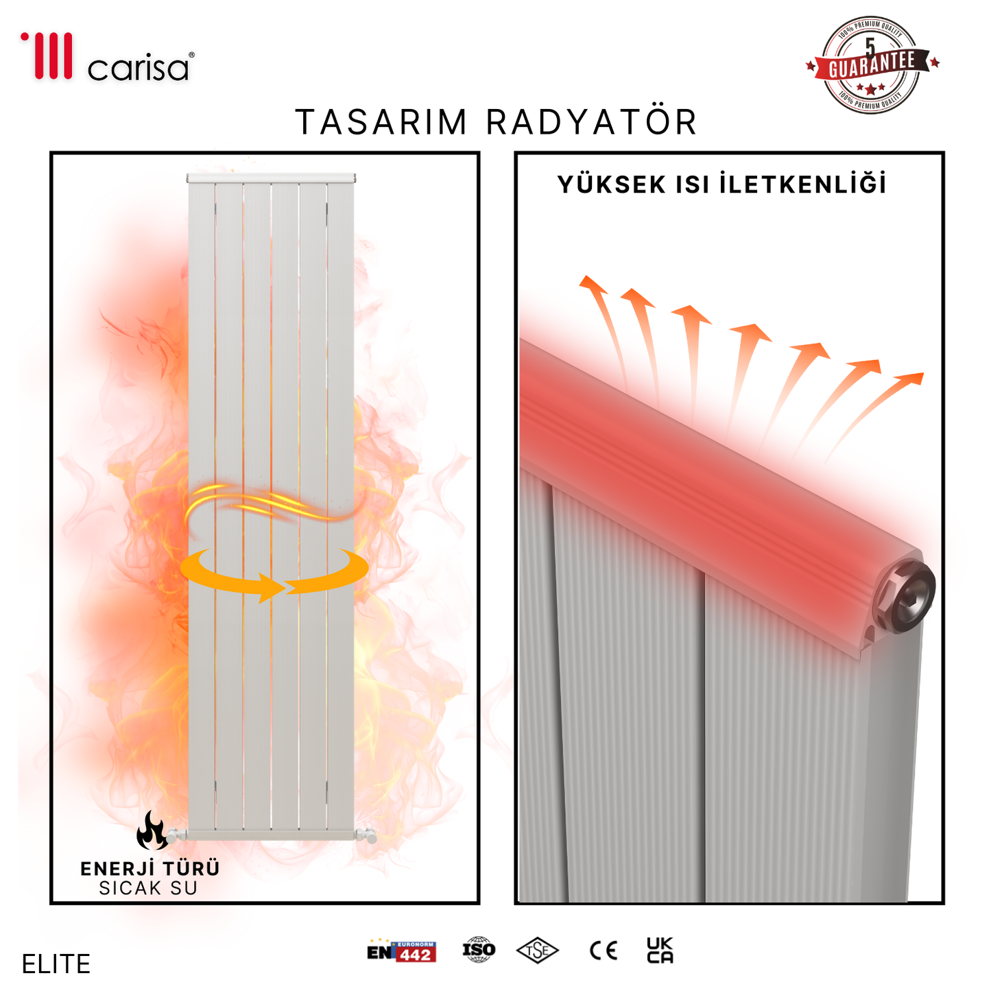 Carisa Elite Dikey Alüminyum Radyatör Modern Tasarım Parlak Beyaz