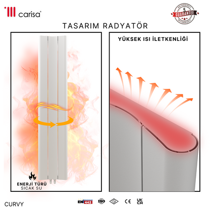 Carisa Curvy Dikey Alüminyum Radyatör Modern Tasarım Beyaz