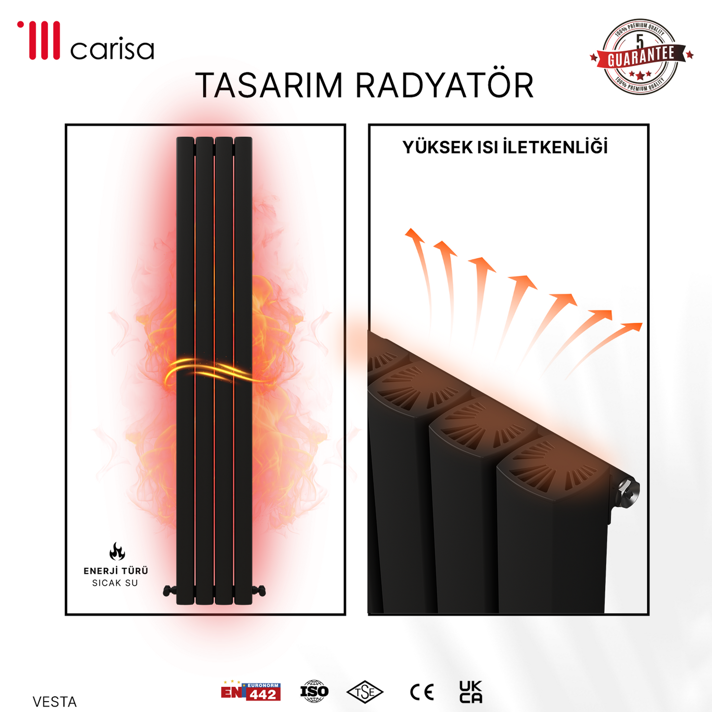 Carisa Vesta Dikey Alüminyum Radyatör Modern Tasarım Siyah