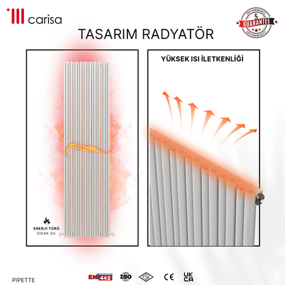 Carisa Pipette Dikey Alüminyum Radyatör Modern Tasarım Beyaz