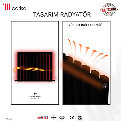 Carisa Tallis Double Alüminyum Radyatör Siyah Standart Bağlantı