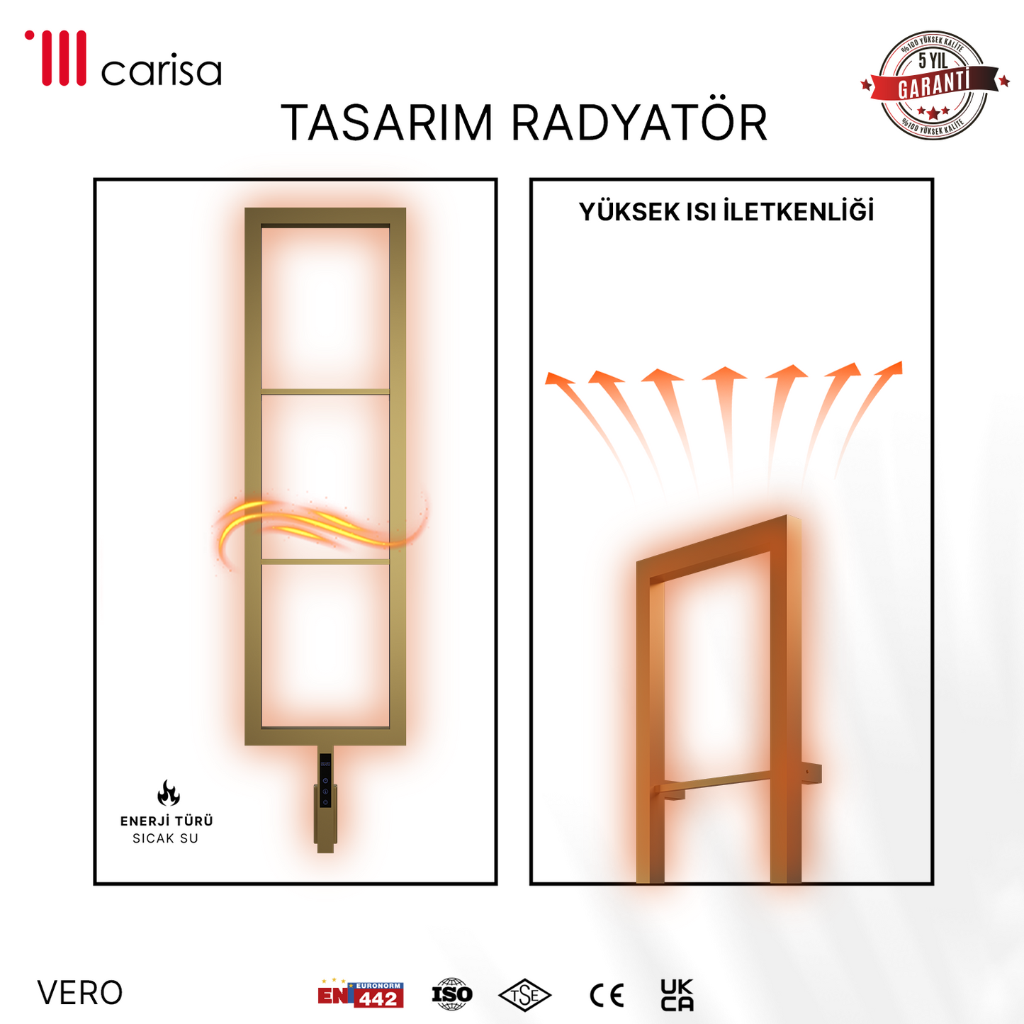 Carisa Vero Paslanmaz Çelik Elektrikli Havlupan - Gold Kaplama