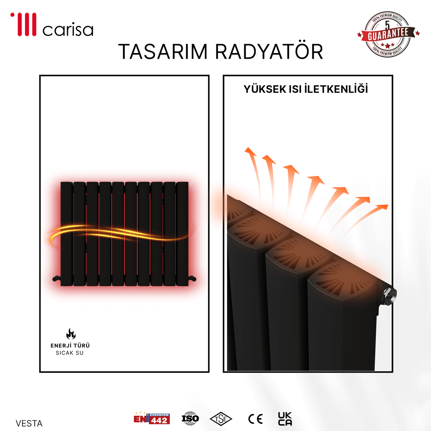 Carisa Vesta Yatay Alüminyum Radyatör Modern Tasarım Koyu Gri