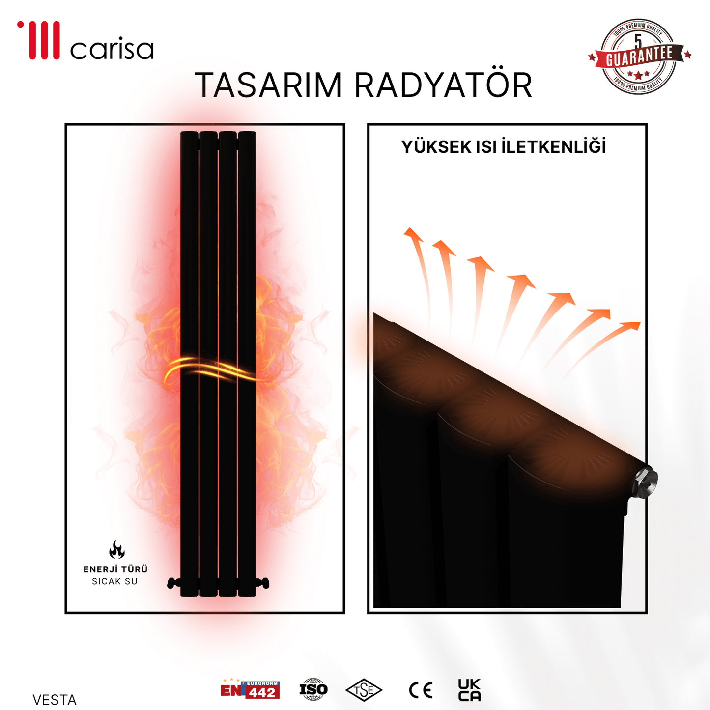 Carisa Vesta Dikey Alüminyum Radyatör Modern Tasarım Siyah