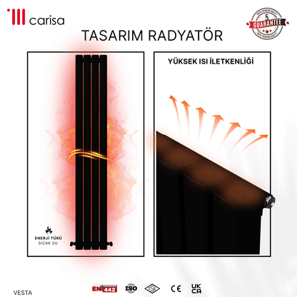 Carisa Vesta Dikey Alüminyum Radyatör Modern Tasarım Siyah