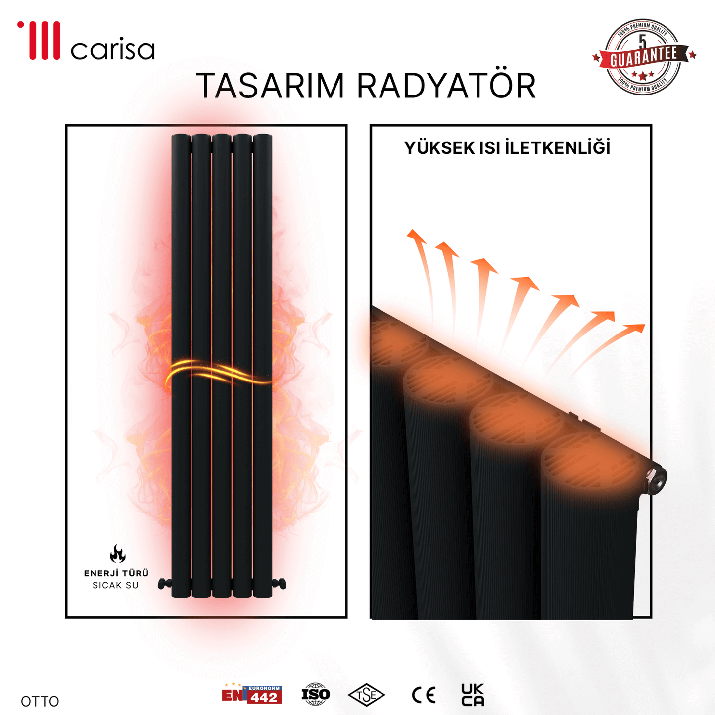 Carisa Otto Dikey Alüminyum Radyatör Modern Tasarım Antrasit