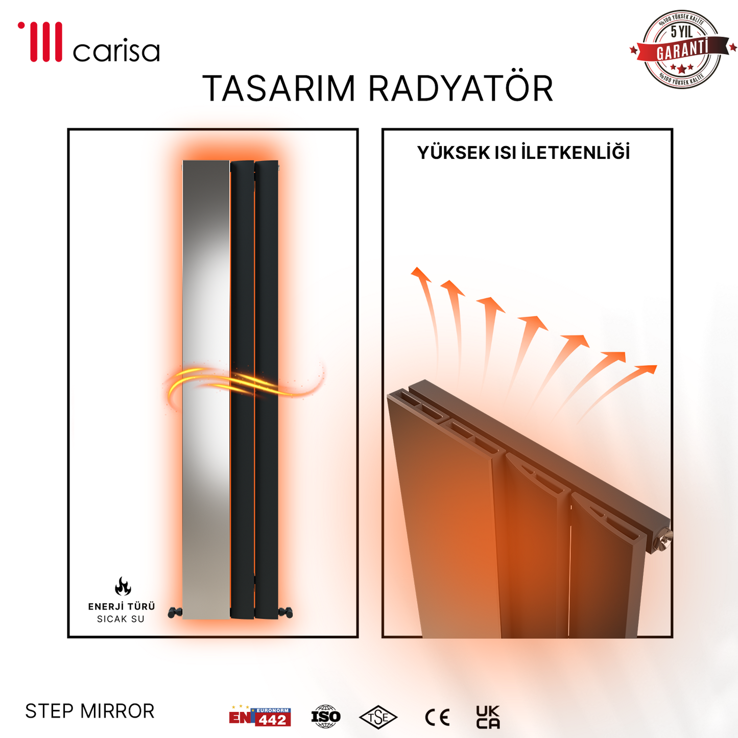 Carisa Step Mirror Dikey Alüminyum Radyatör Modern Tasarım Antrasit - Carisa