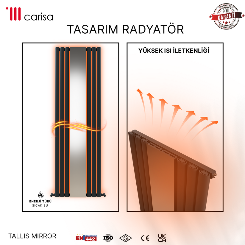 Carisa Tallis Mirror Dikey Alüminyum Radyatör Modern Tasarım Siyah - Carisa