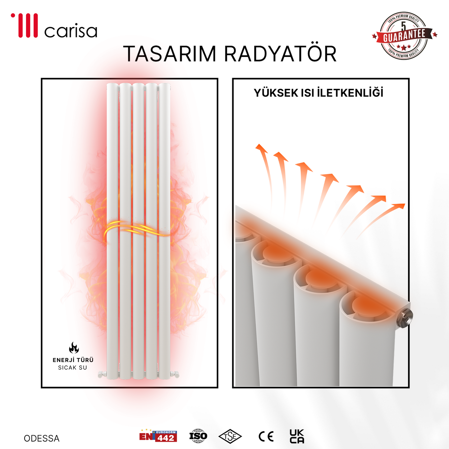 Carisa Odessa Dikey Alüminyum Radyatör Modern Tasarım Beyaz