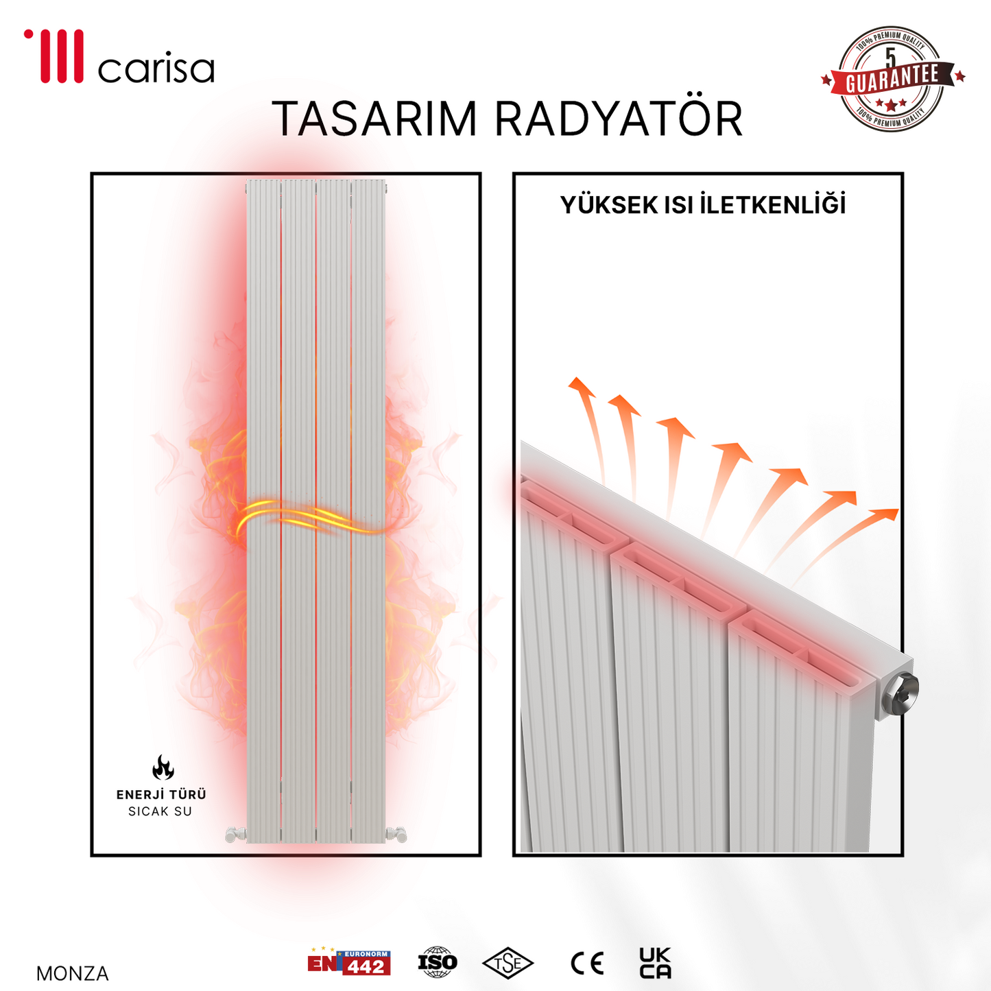 Carisa Monza Dikey Alüminyum Radyatör Modern Tasarım Beyaz