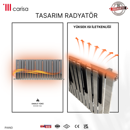 Carisa Piano Yatay Paslanmaz Çelik Radyatör Modern Tasarım Ayna Polisaj