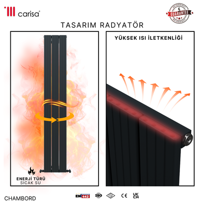 Carisa Chambord Dikey Alüminyum Radyatör Modern Tasarım Siyah