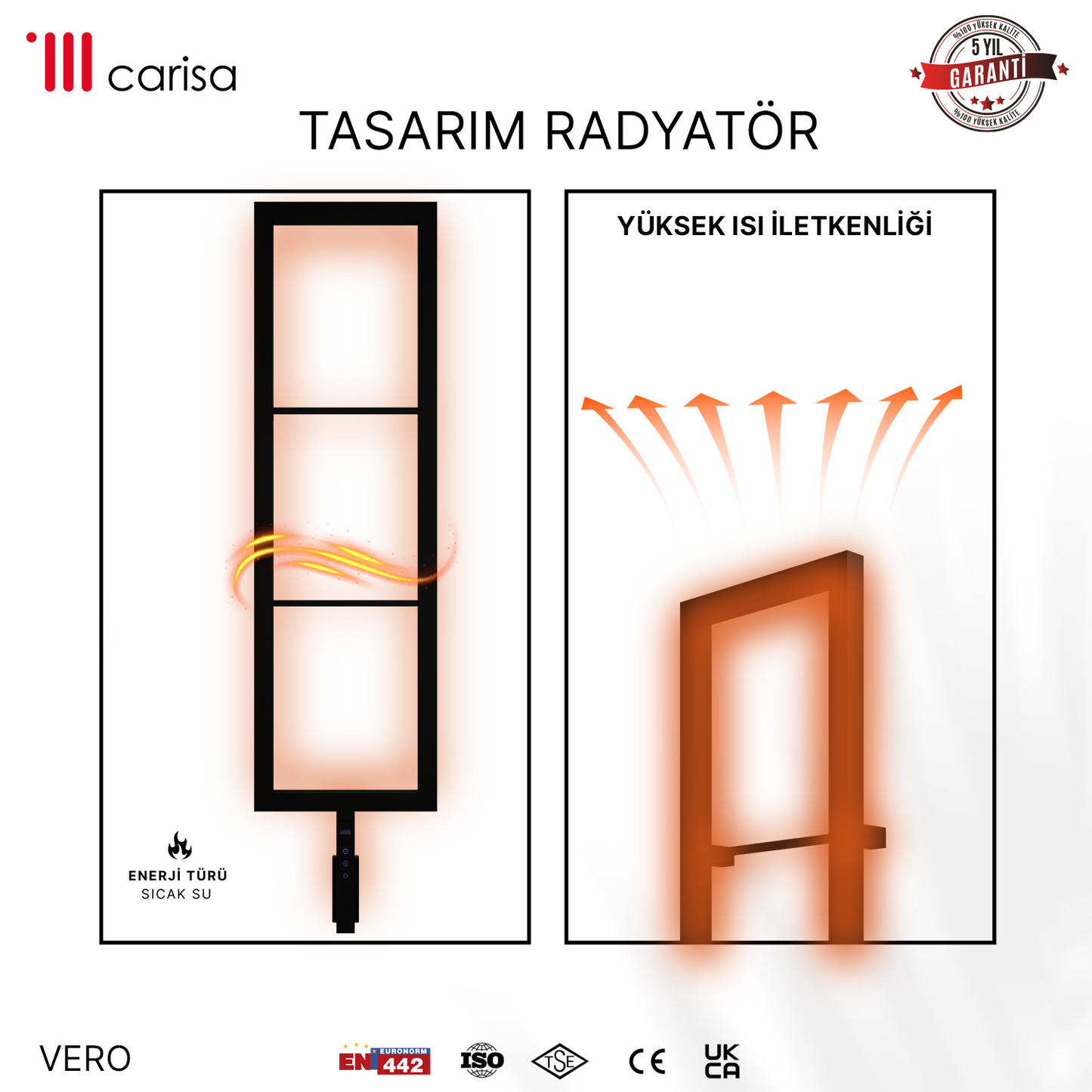 Carisa Vero Paslanmaz Çelik Elektrikli Havlupan - Mat Siyah
