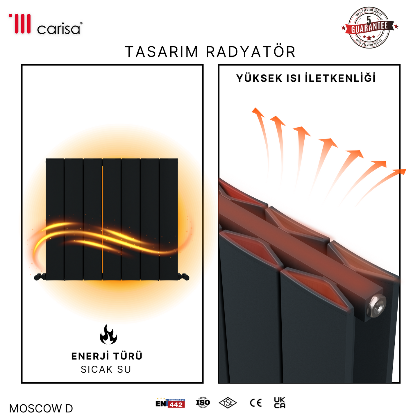 Carisa Moscow D Yatay Alüminyum Radyatör Modern Tasarım Antrasit