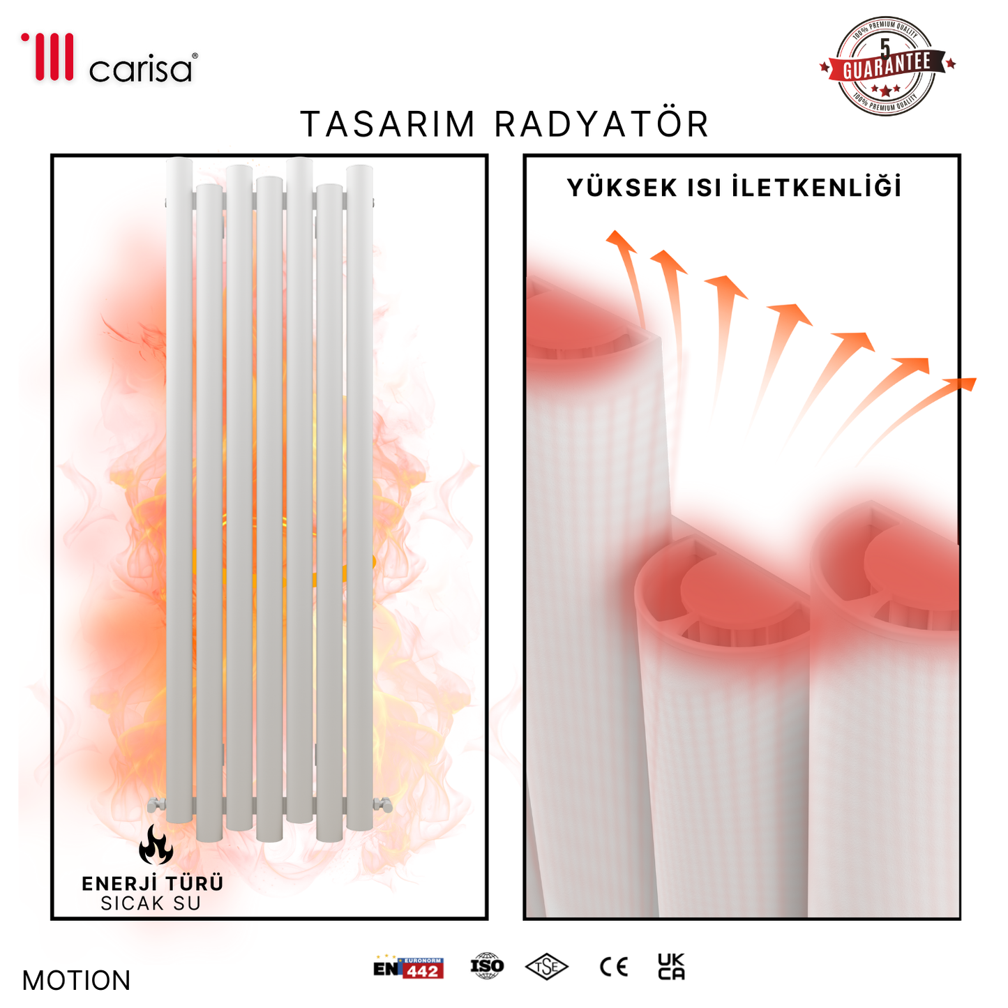 Carisa Motion Dikey Alüminyum Radyatör Modern Tasarım Beyaz