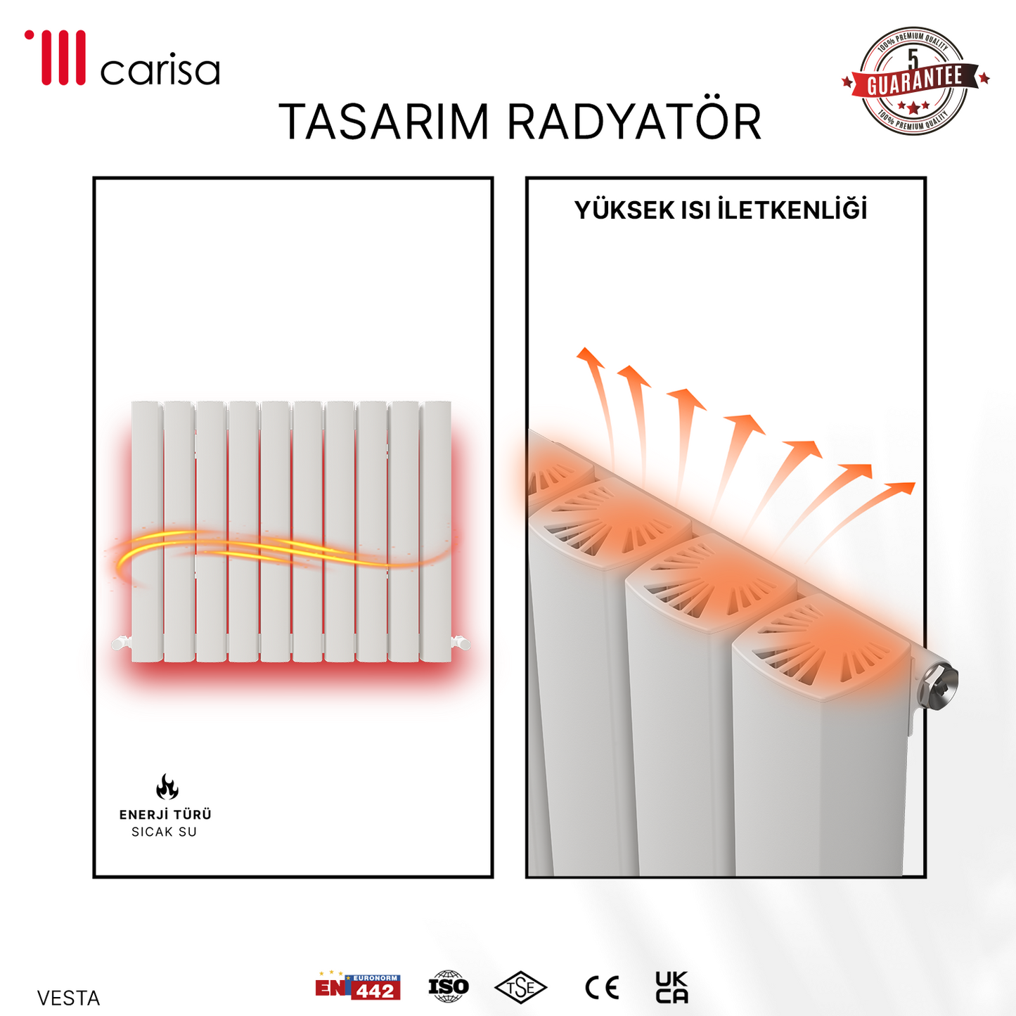 Carisa Vesta Alüminyum Radyatör Beyaz Standart Bağlantı