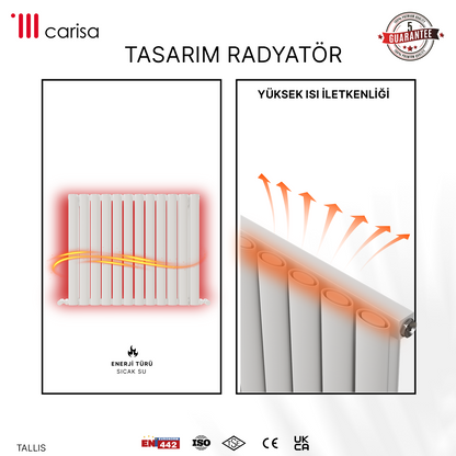 Carisa Tallis Yatay Alüminyum Radyatör Modern Tasarım Beyaz