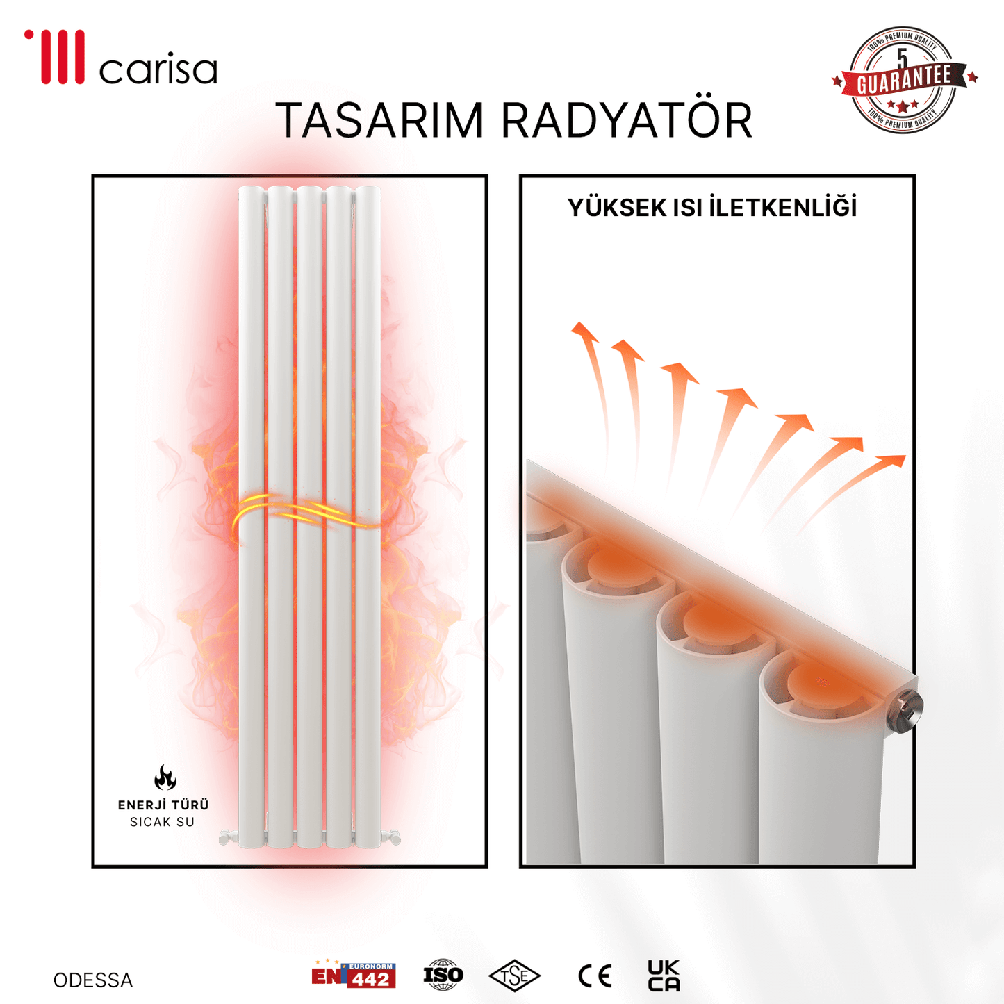 Carisa Odessa Dikey Alüminyum Radyatör Modern Tasarım Beyaz