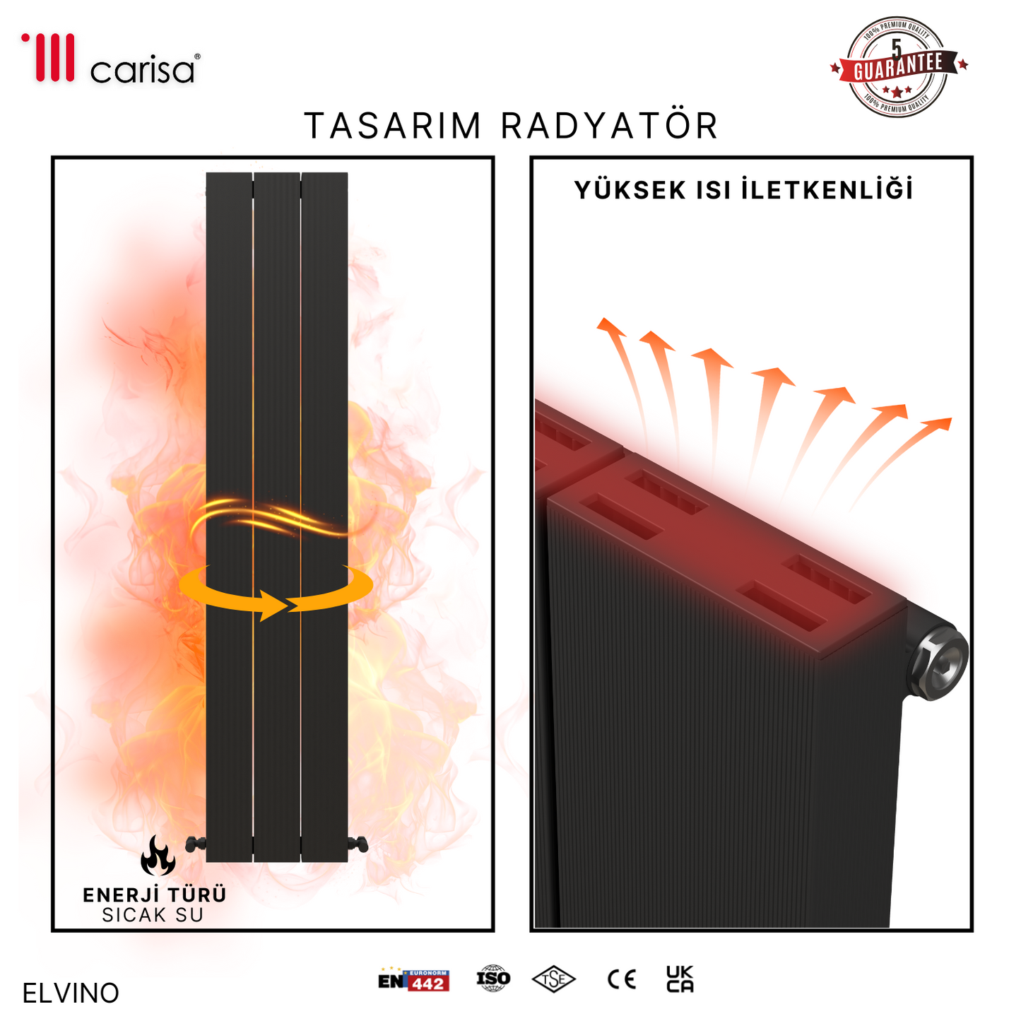 Carisa Elvino Alüminyum Radyatör Antrasit Standart Bağlantı