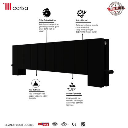 Carisa Elvino Floor Yatay Alüminyum Radyatör Modern Tasarım Siyah